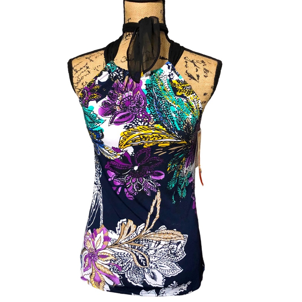 Elie Tahari Beautiful NWT Vibrant Sleeveless Top w/Necktie